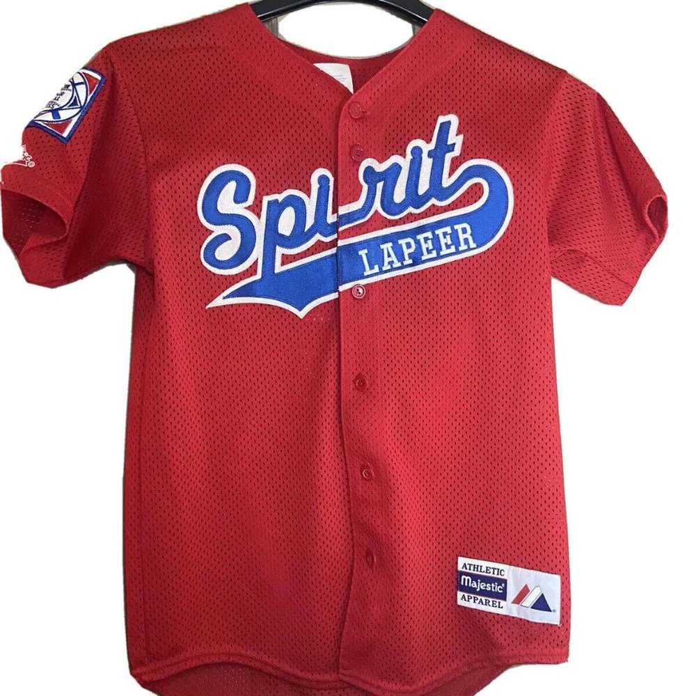 Majestic Baseball Jersey Youth Large Red Lapeer Michigan Vintage Made In The USA